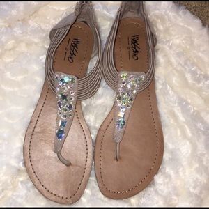 Nude jeweled sandals